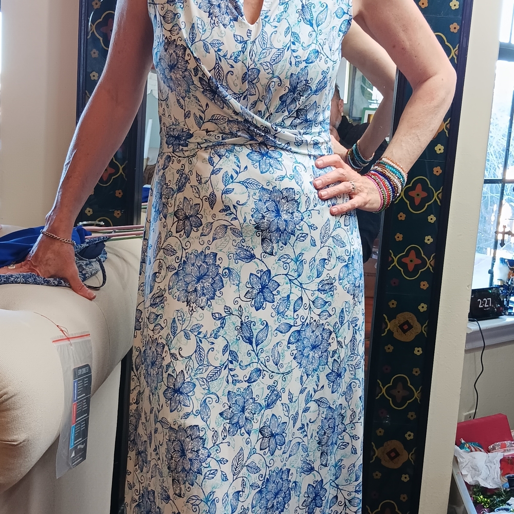 Le Lis Elegant Blue and White Floral Maxi Dress